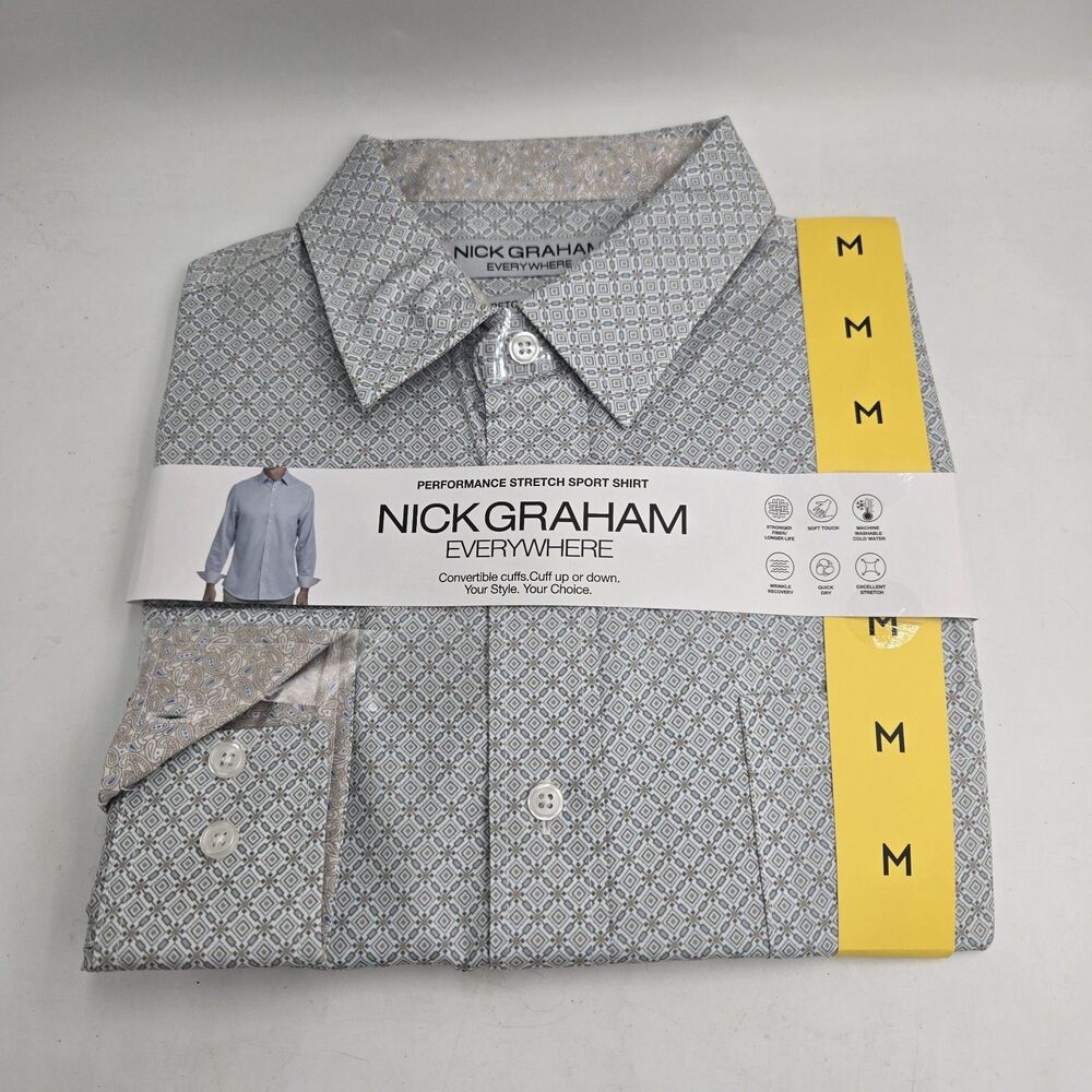 Nick Graham Everywhere Men's M Performance Stretch Printed Dress Shirt NWT